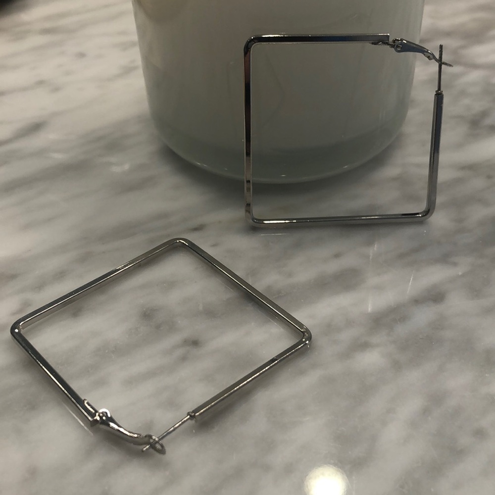 Silver Square Hoop Earrings EUC
